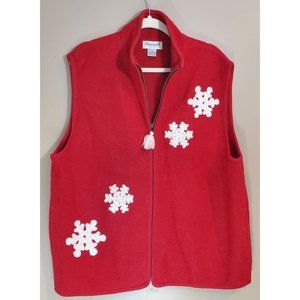 Eminent By Lisa Red 100% Boiled Wool Snowflake Full Zip Vest Sz 2X